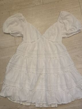 New Altar'd State White Tiered Lacey On/Off Shoulder Babydoll Dress